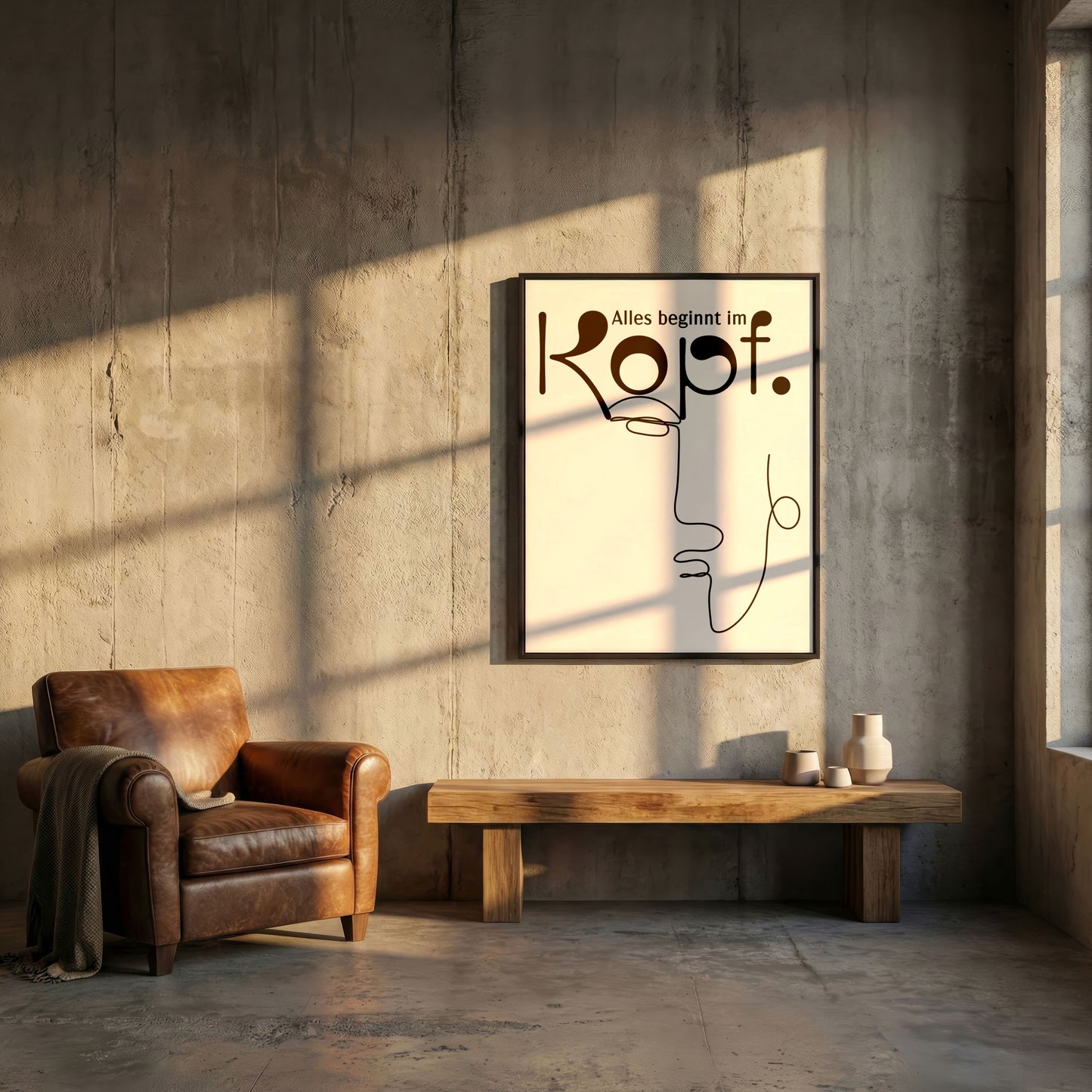 Alles beginnt im Kopf | Gerahmtes Poster Minimal Art