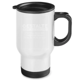Edelstahl-Thermobecher selbst gestalten | Mit eigenem Design, personalisierbarer Becher in Weiß mit schwarzem Henkel.