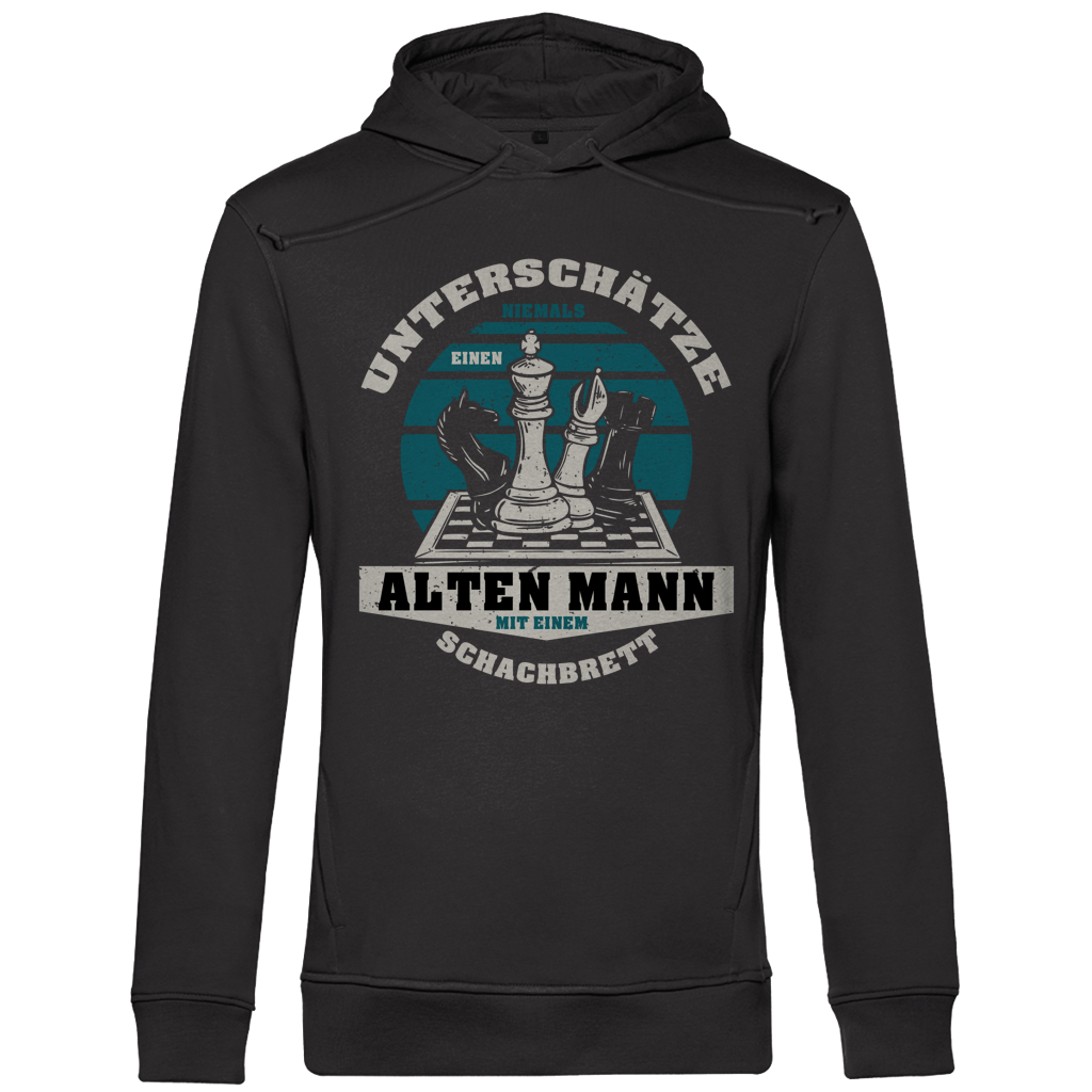 Herren Premium Bio Hoodie Unterschätze Niemals Alten Mann Schachbrett