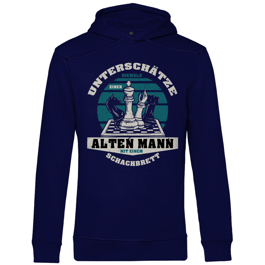 Herren Premium Bio Hoodie Unterschätze Niemals Alten Mann Schachbrett