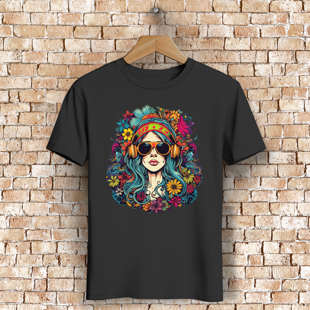 Herren Premium Bio T-Shirt Flower DJ Girl