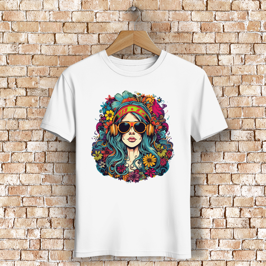 Herren Premium Bio T-Shirt Flower DJ Girl