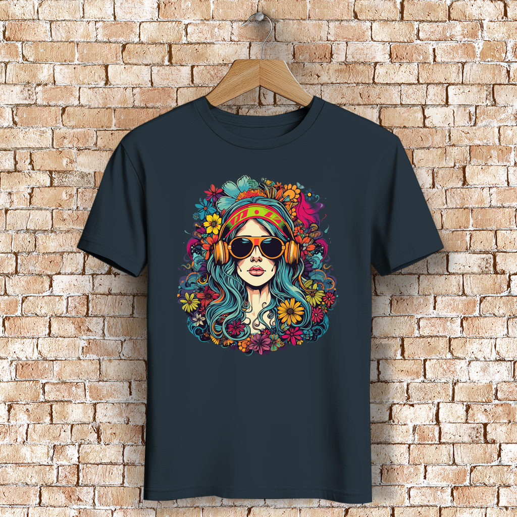 Herren Premium Bio T-Shirt Flower DJ Girl