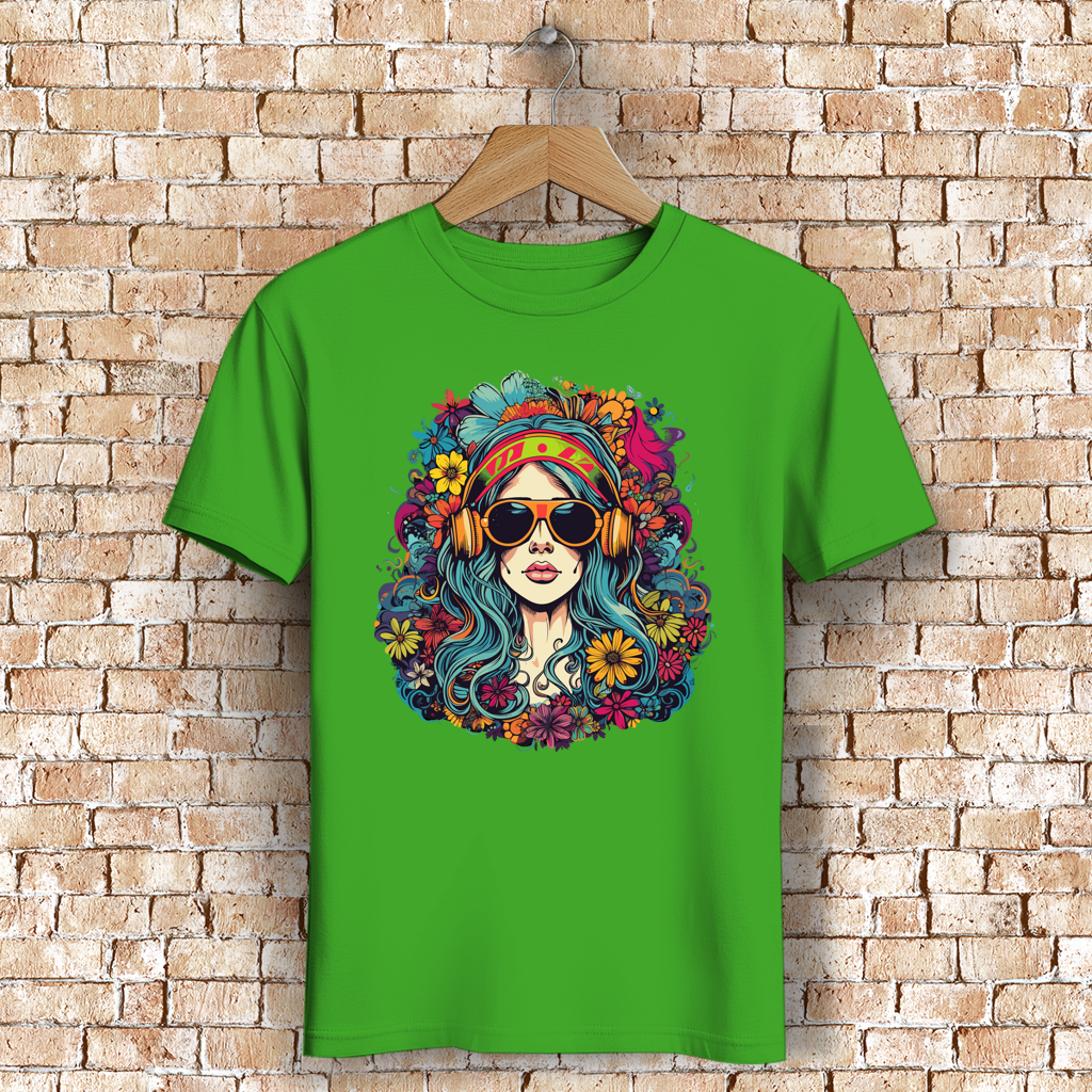 Herren Premium Bio T-Shirt Flower DJ Girl