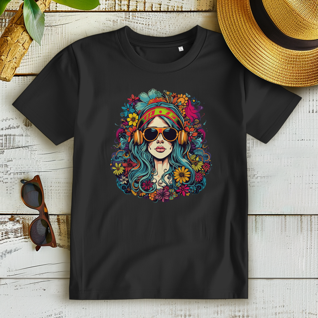 Damen Premium Bio T-Shirt Flower DJ Girl