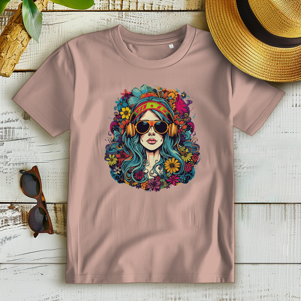 Damen Premium Bio T-Shirt Flower DJ Girl