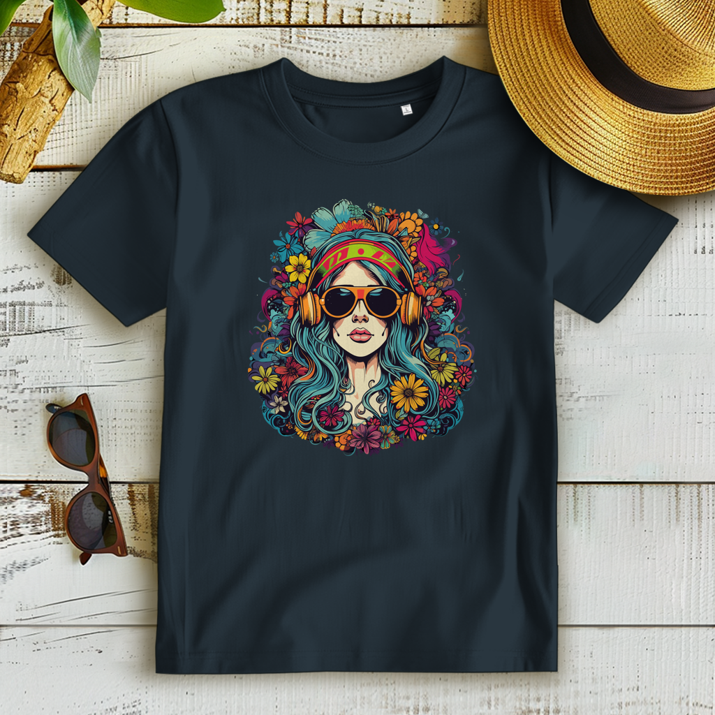Damen Premium Bio T-Shirt Flower DJ Girl