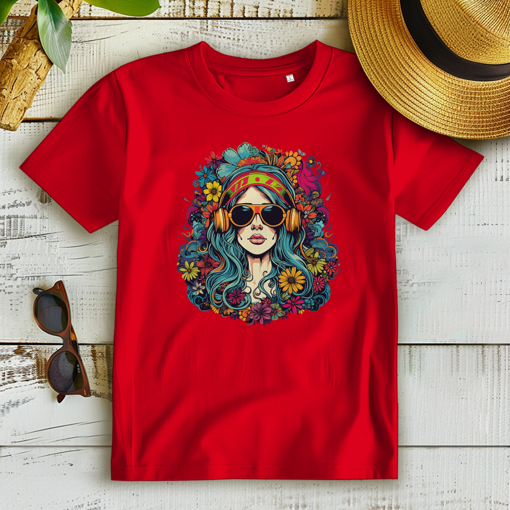 Damen Premium Bio T-Shirt Flower DJ Girl