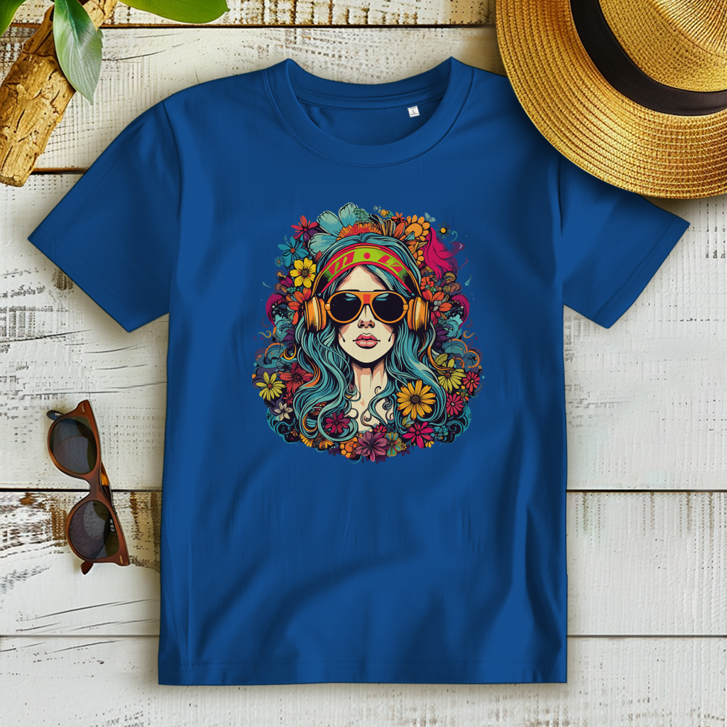 Damen Premium Bio T-Shirt Flower DJ Girl