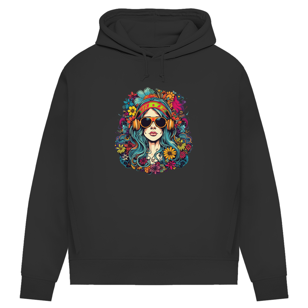 Damen Premium Bio Hoodie Flower DJ Girl