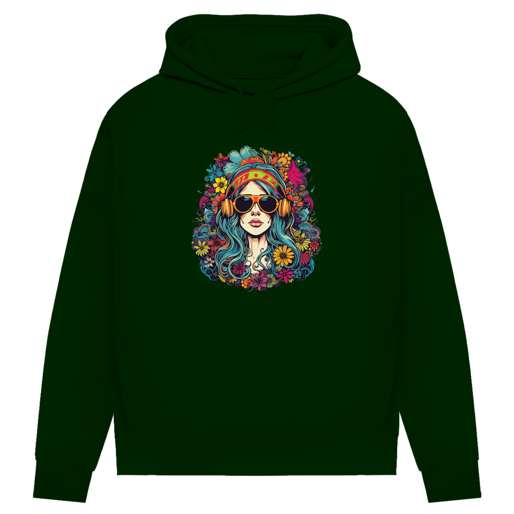 Damen Premium Bio Hoodie Flower DJ Girl