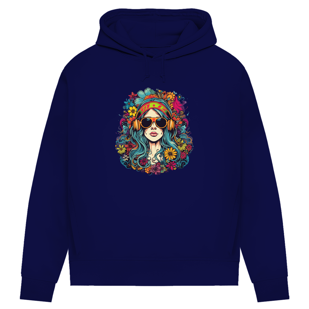 Damen Premium Bio Hoodie Flower DJ Girl
