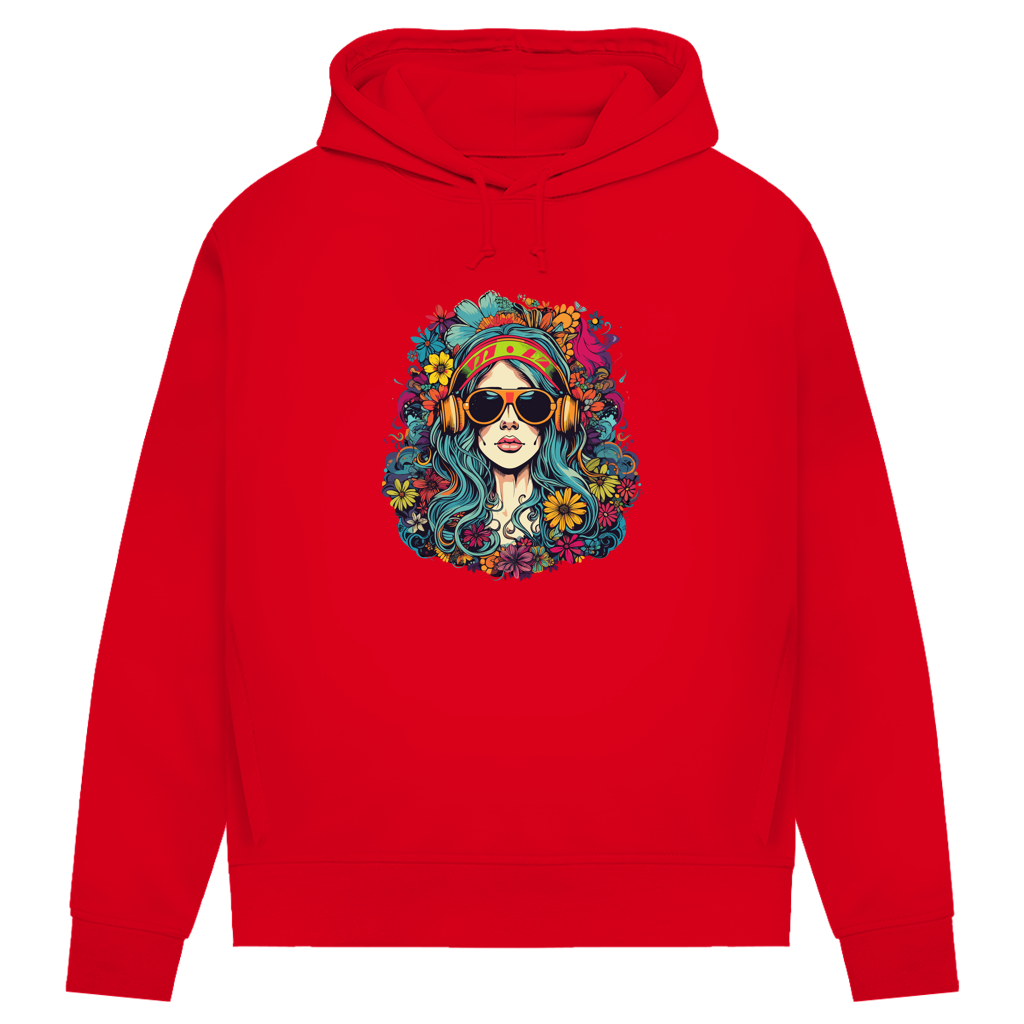 Damen Premium Bio Hoodie Flower DJ Girl
