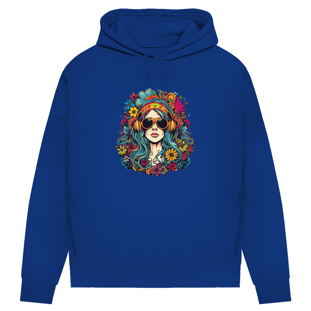 Damen Premium Bio Hoodie Flower DJ Girl