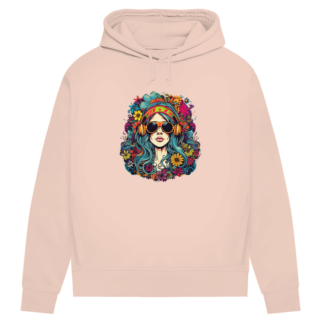 Damen Premium Bio Hoodie Flower DJ Girl
