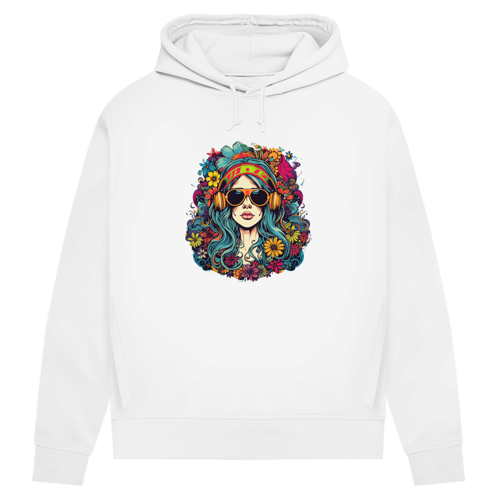 Damen Premium Bio Hoodie Flower DJ Girl