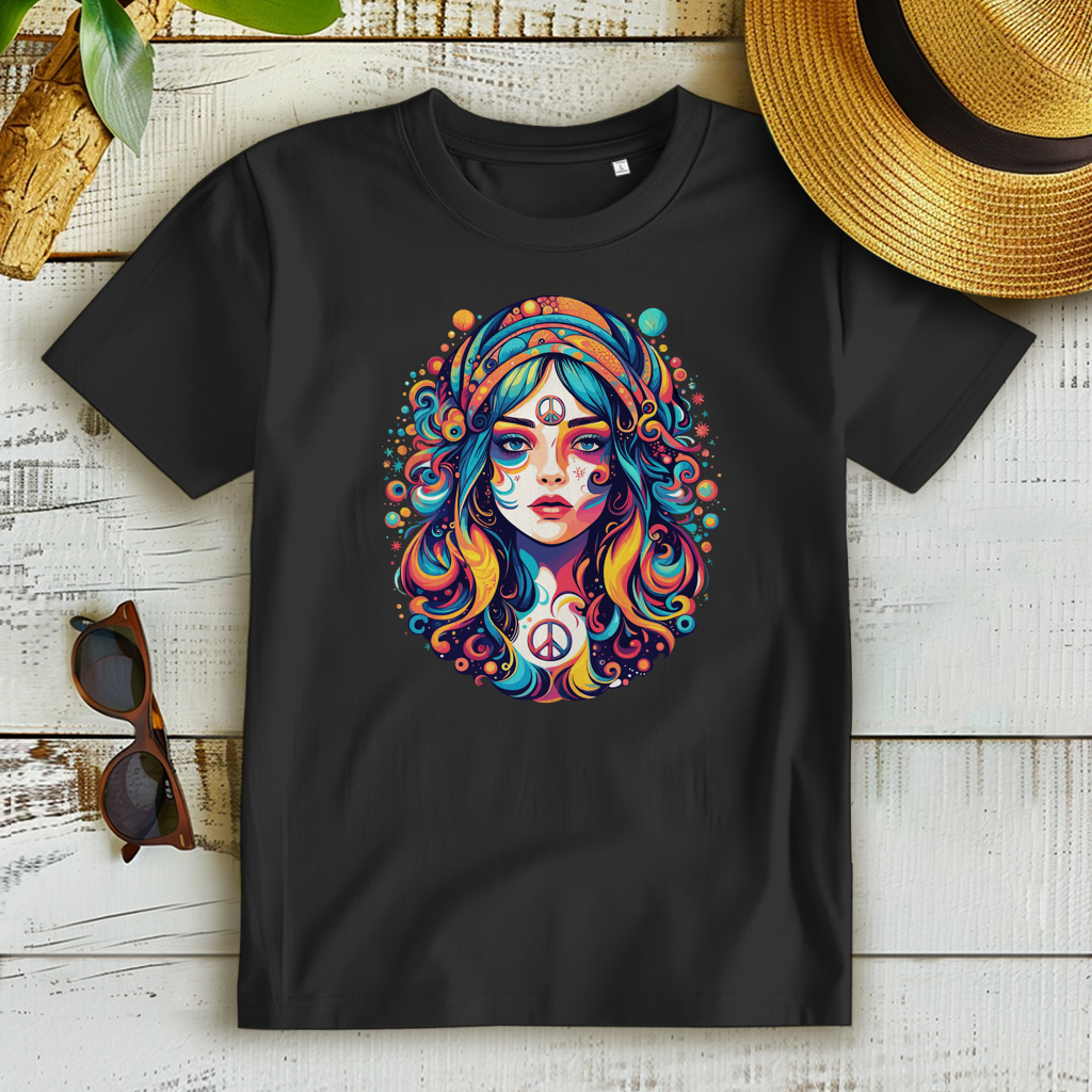 Damen Premium Bio T-Shirt Peace Hippie Girl