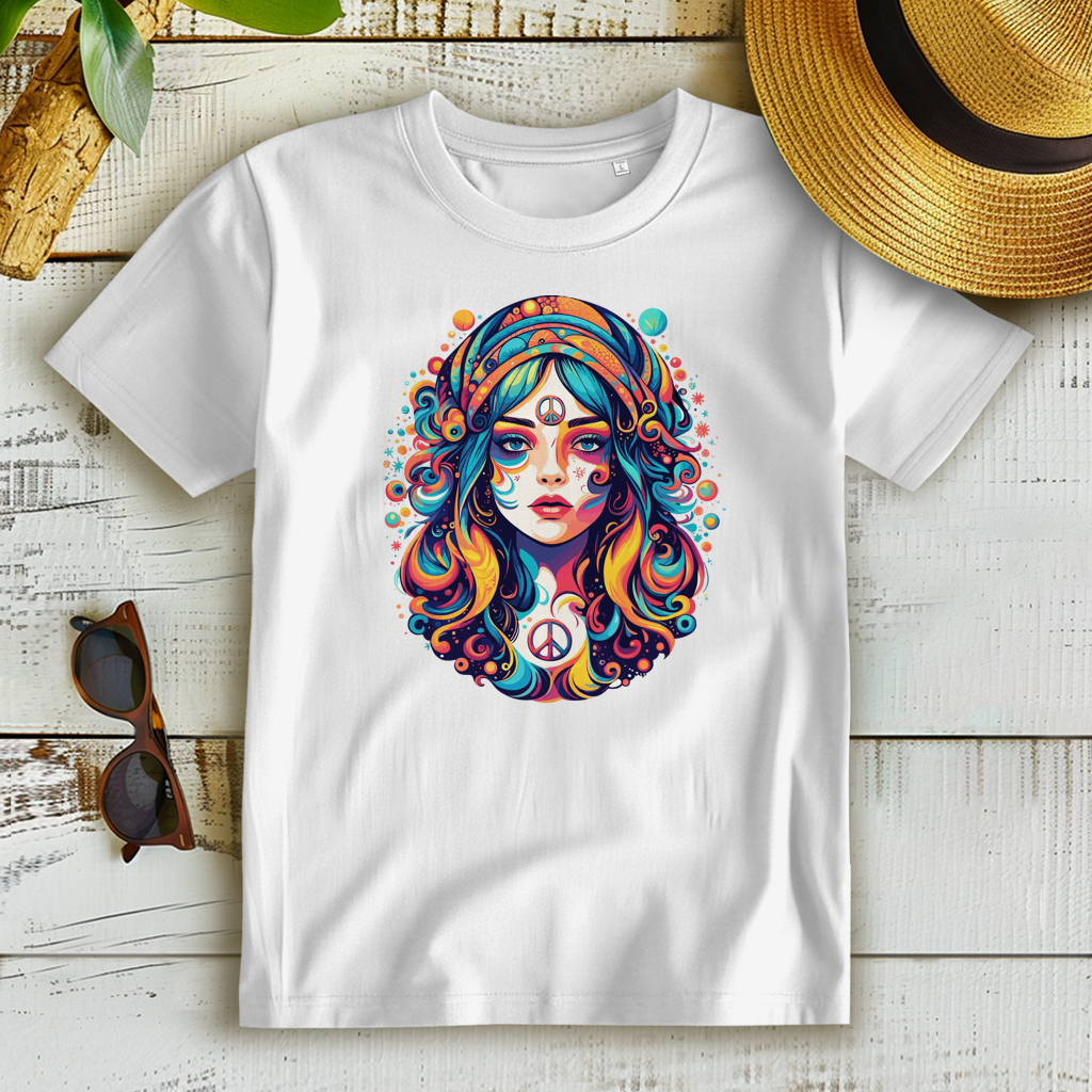 Damen Premium Bio T-Shirt Peace Hippie Girl