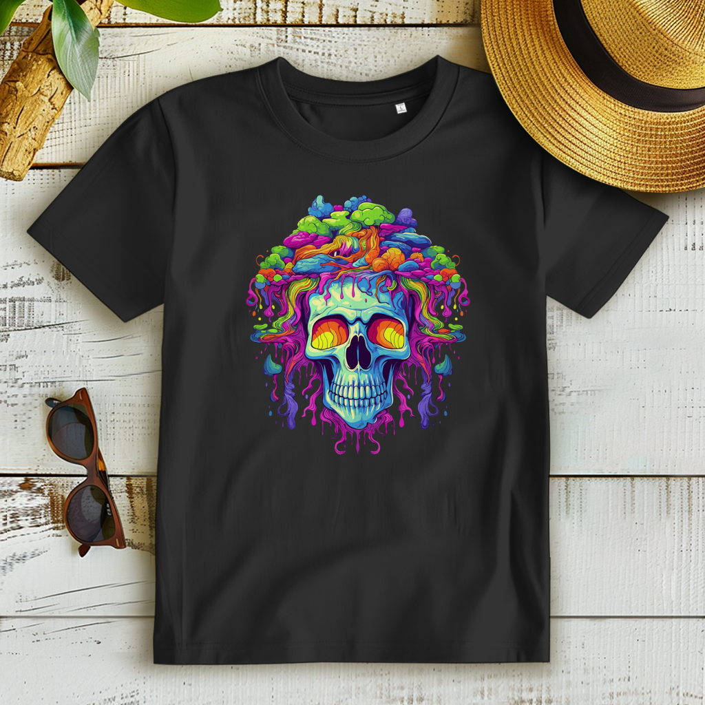 Damen Premium Bio T-Shirt Neon Drip Skull