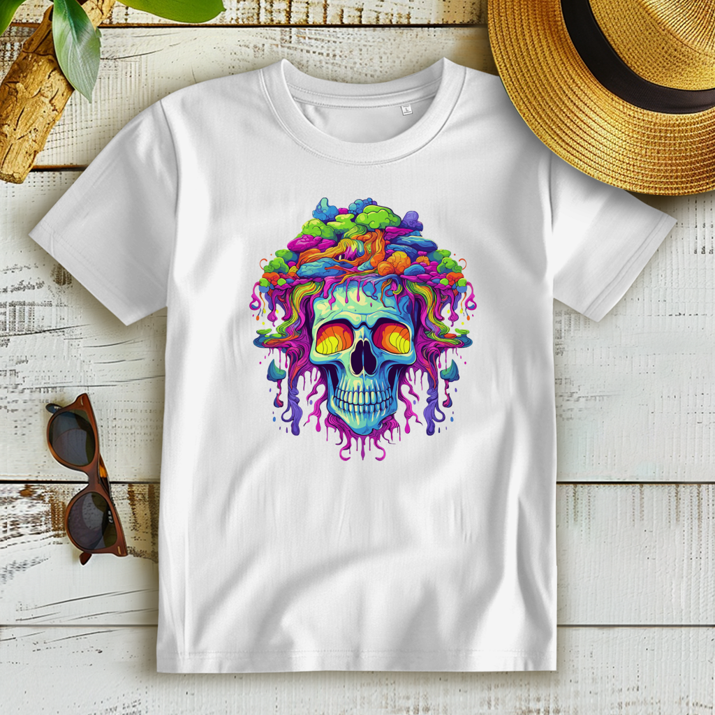 Damen Premium Bio T-Shirt Neon Drip Skull