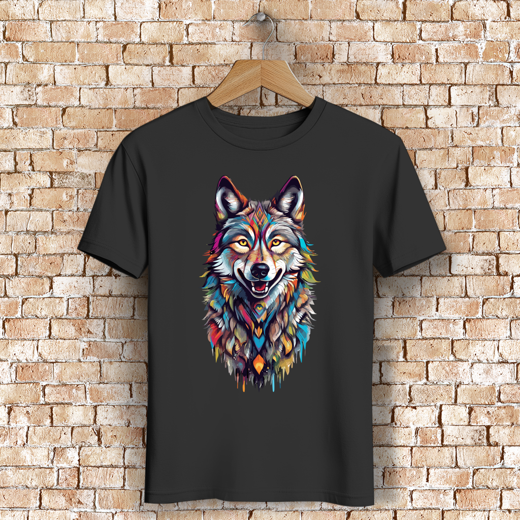 Herren Premium Bio T-Shirt Colorful Wolf