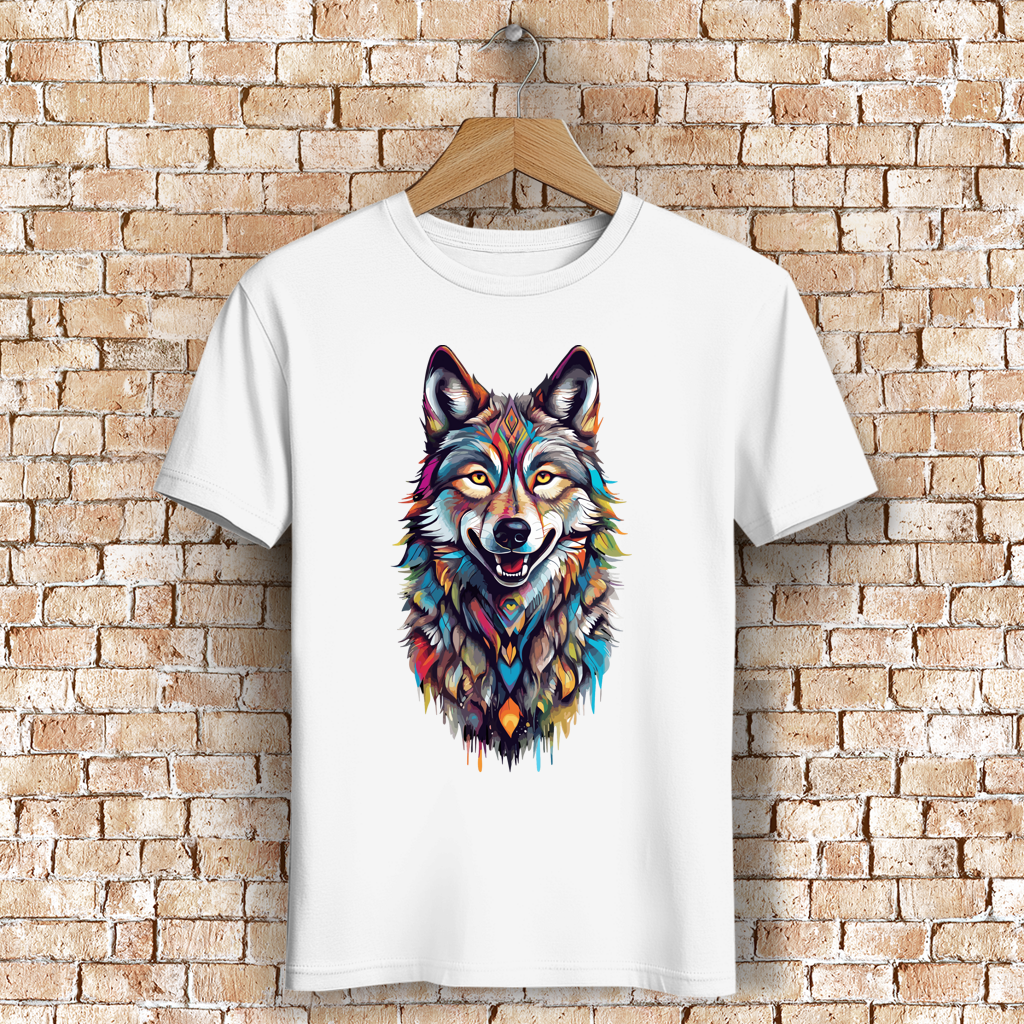 Herren Premium Bio T-Shirt Colorful Wolf