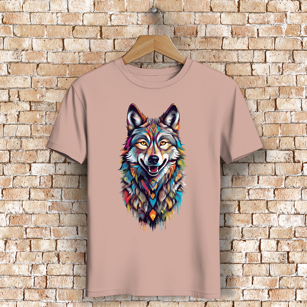 Herren Premium Bio T-Shirt Colorful Wolf