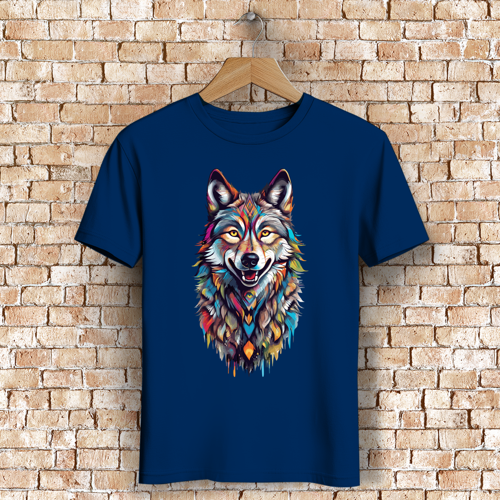 Herren Premium Bio T-Shirt Colorful Wolf