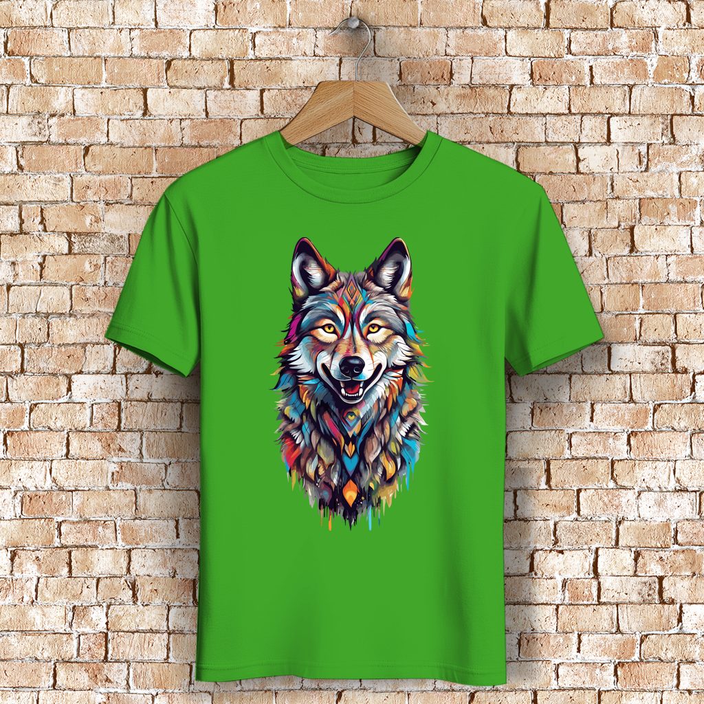 Herren Premium Bio T-Shirt Colorful Wolf