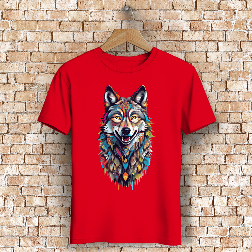 Herren Premium Bio T-Shirt Colorful Wolf