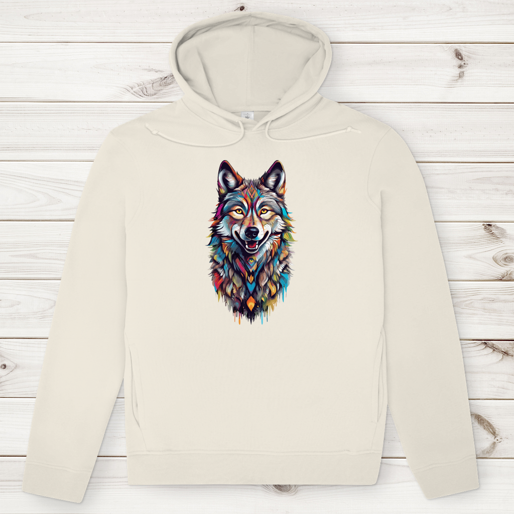 Herren Premium Bio Hoodie Colorful Wolf