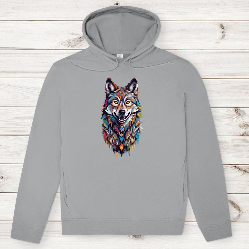 Herren Premium Bio Hoodie Colorful Wolf