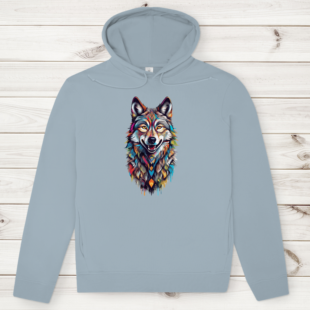 Herren Premium Bio Hoodie Colorful Wolf