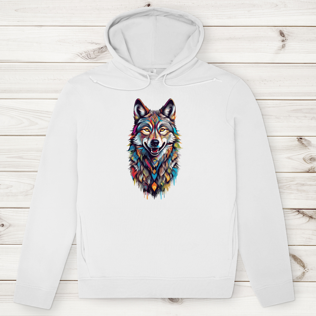 Herren Premium Bio Hoodie Colorful Wolf