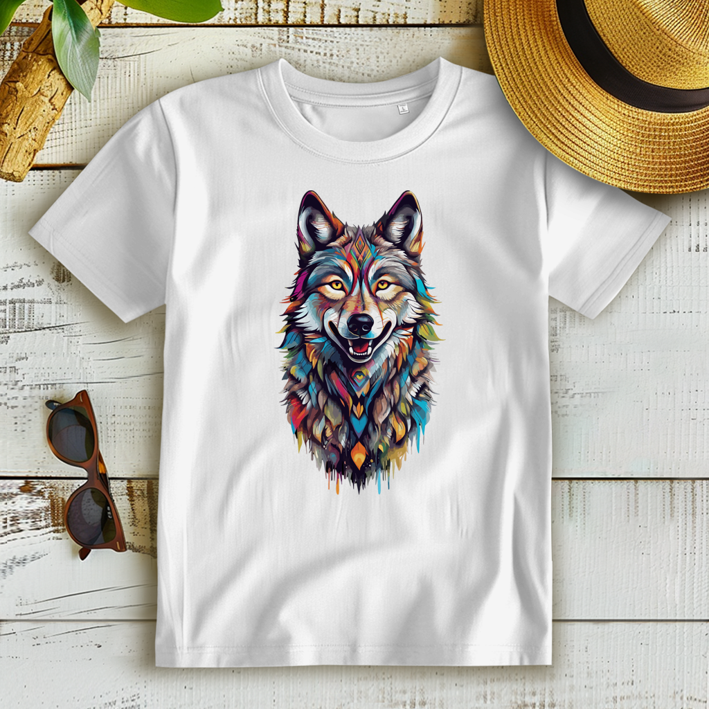 Damen Premium Bio T-Shirt Colorful Wolf