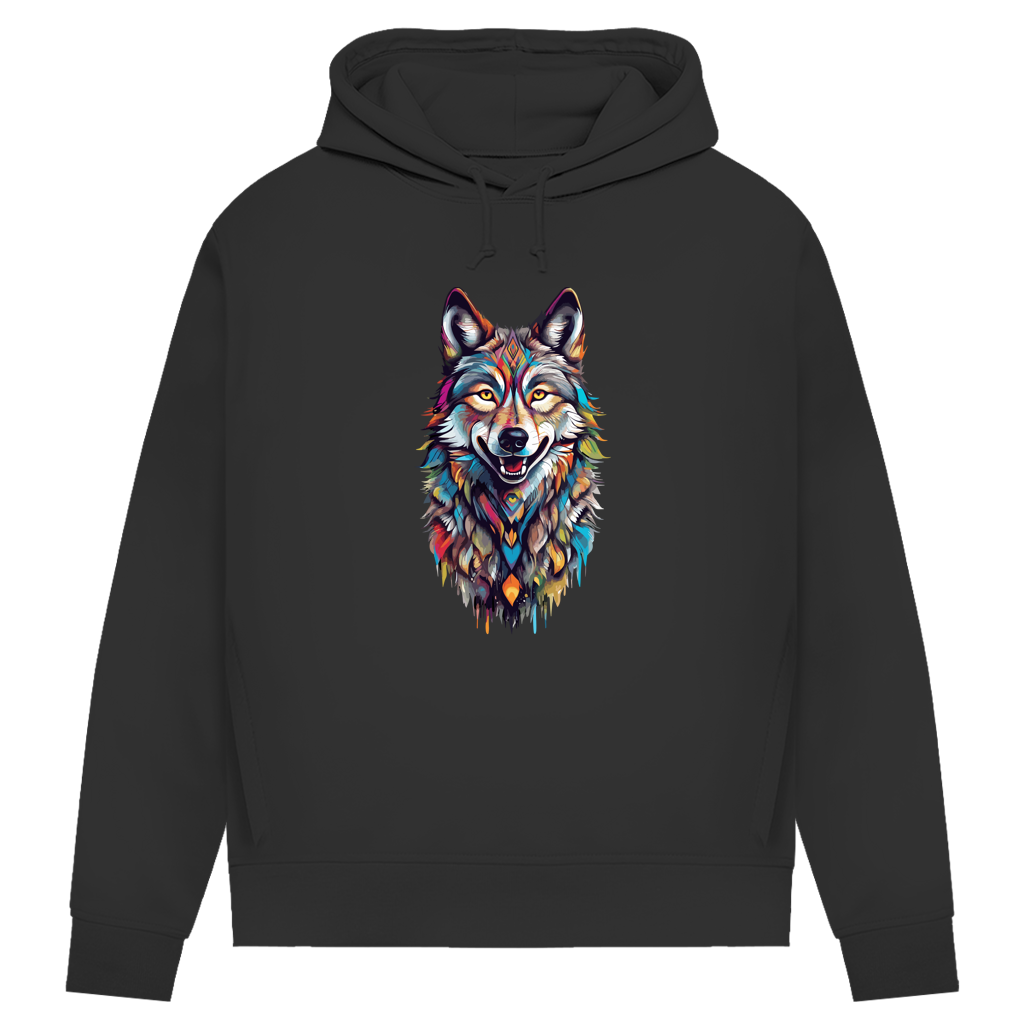 Damen Premium Bio Hoodie Colorful Wolf
