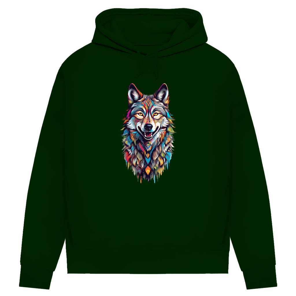 Damen Premium Bio Hoodie Colorful Wolf