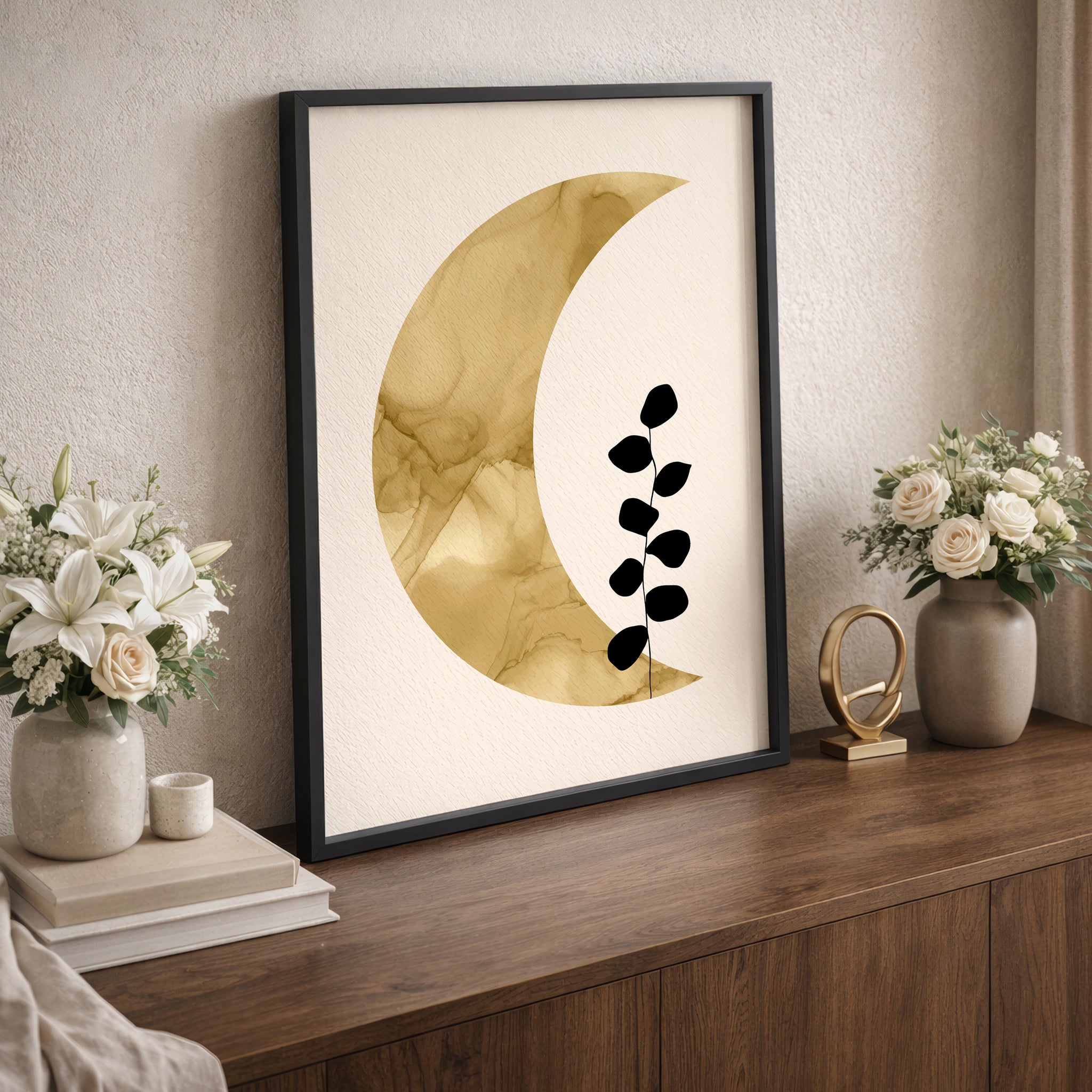Goldener Mond | Gerahmtes Poster Minimal Art