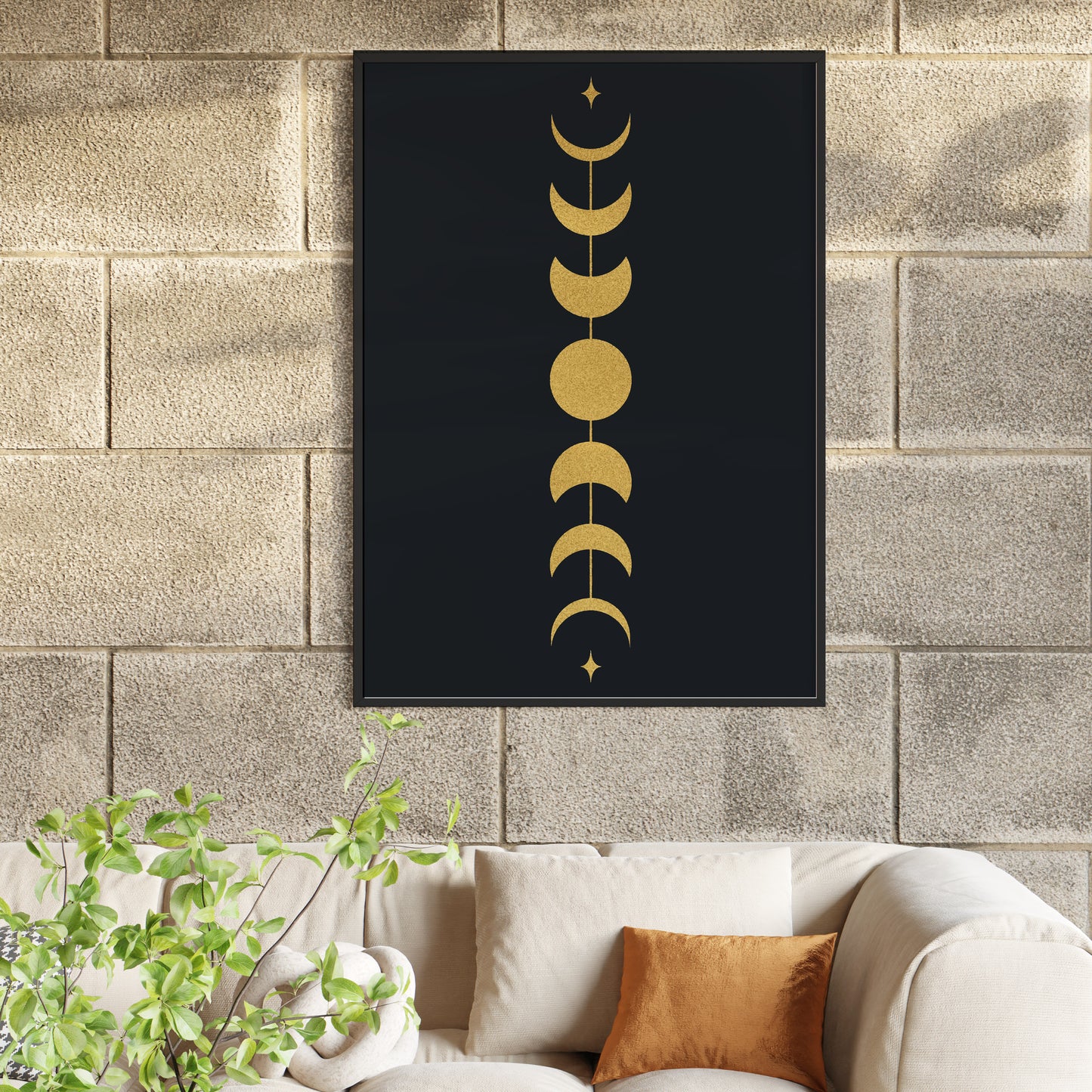 Mondphasen Gold | Gerahmtes Poster Minimal Art