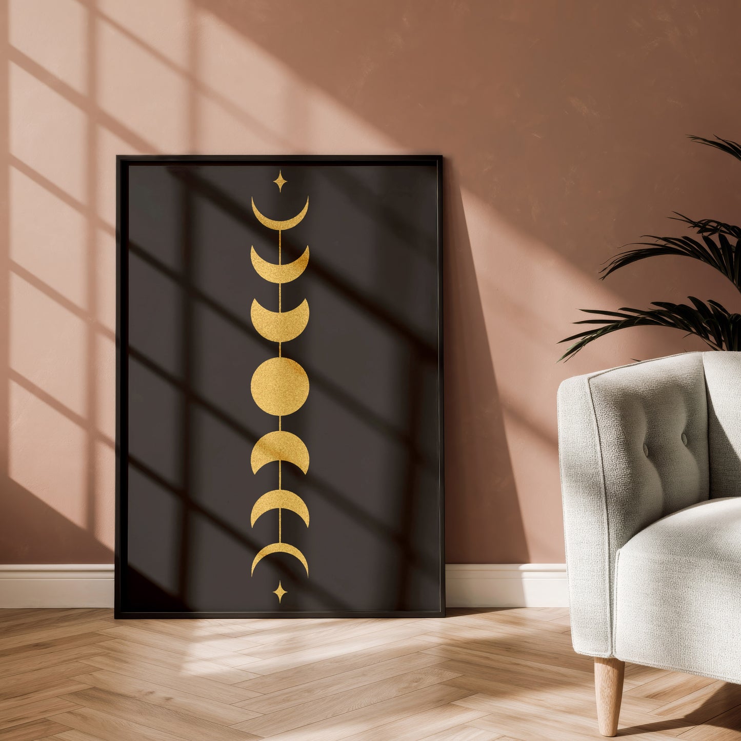 Mondphasen Gold | Gerahmtes Poster Minimal Art