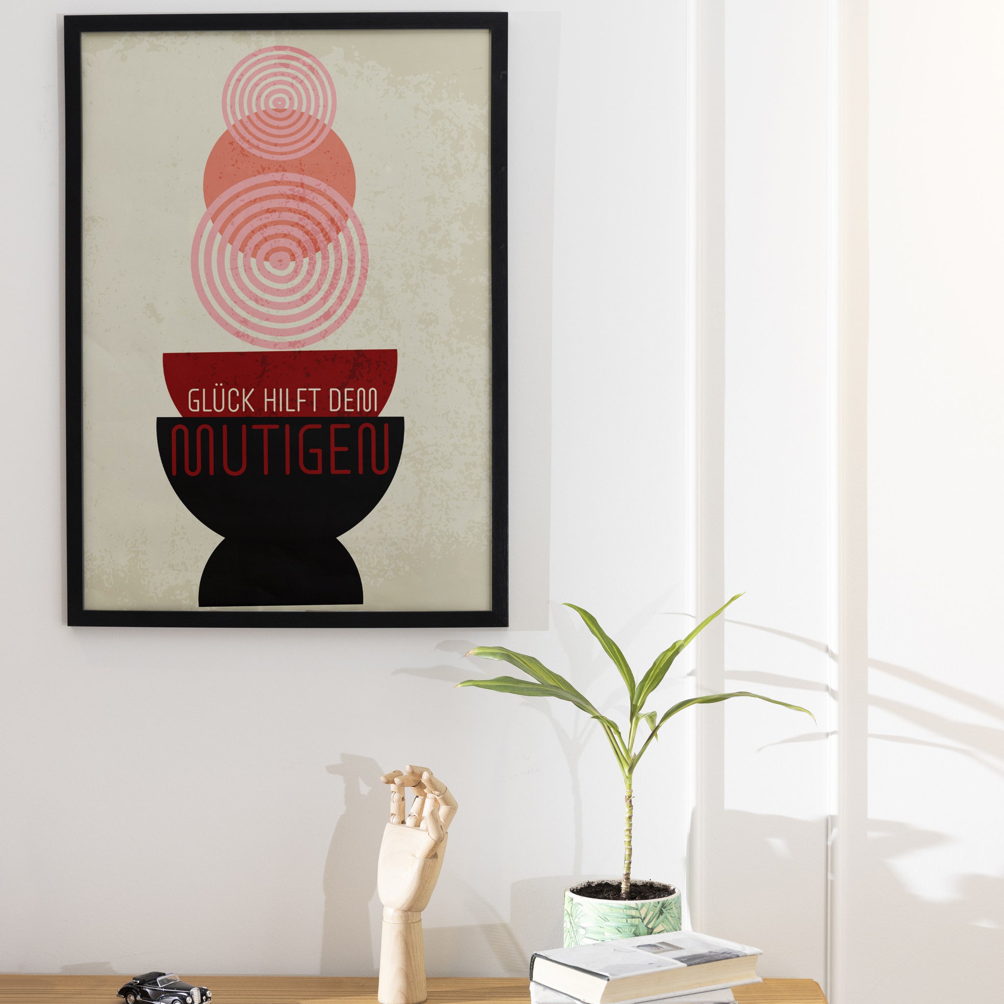 Glück hilft dem Mutigen | Gerahmtes Poster Typografie