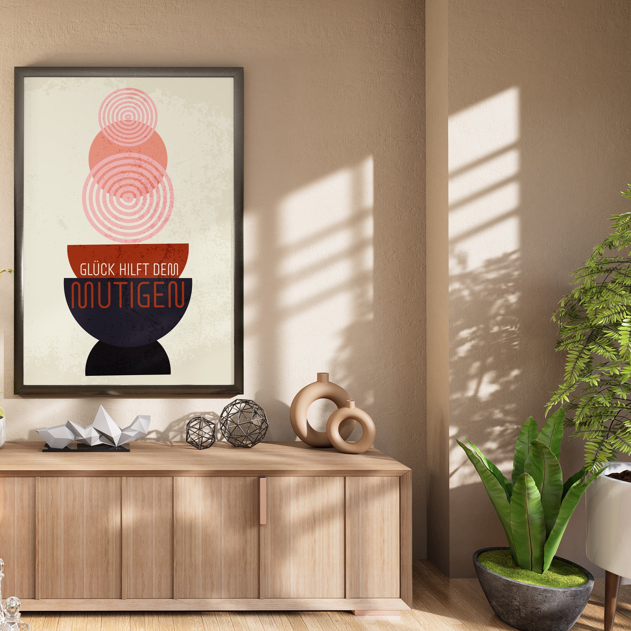 Glück hilft dem Mutigen | Gerahmtes Poster Typografie