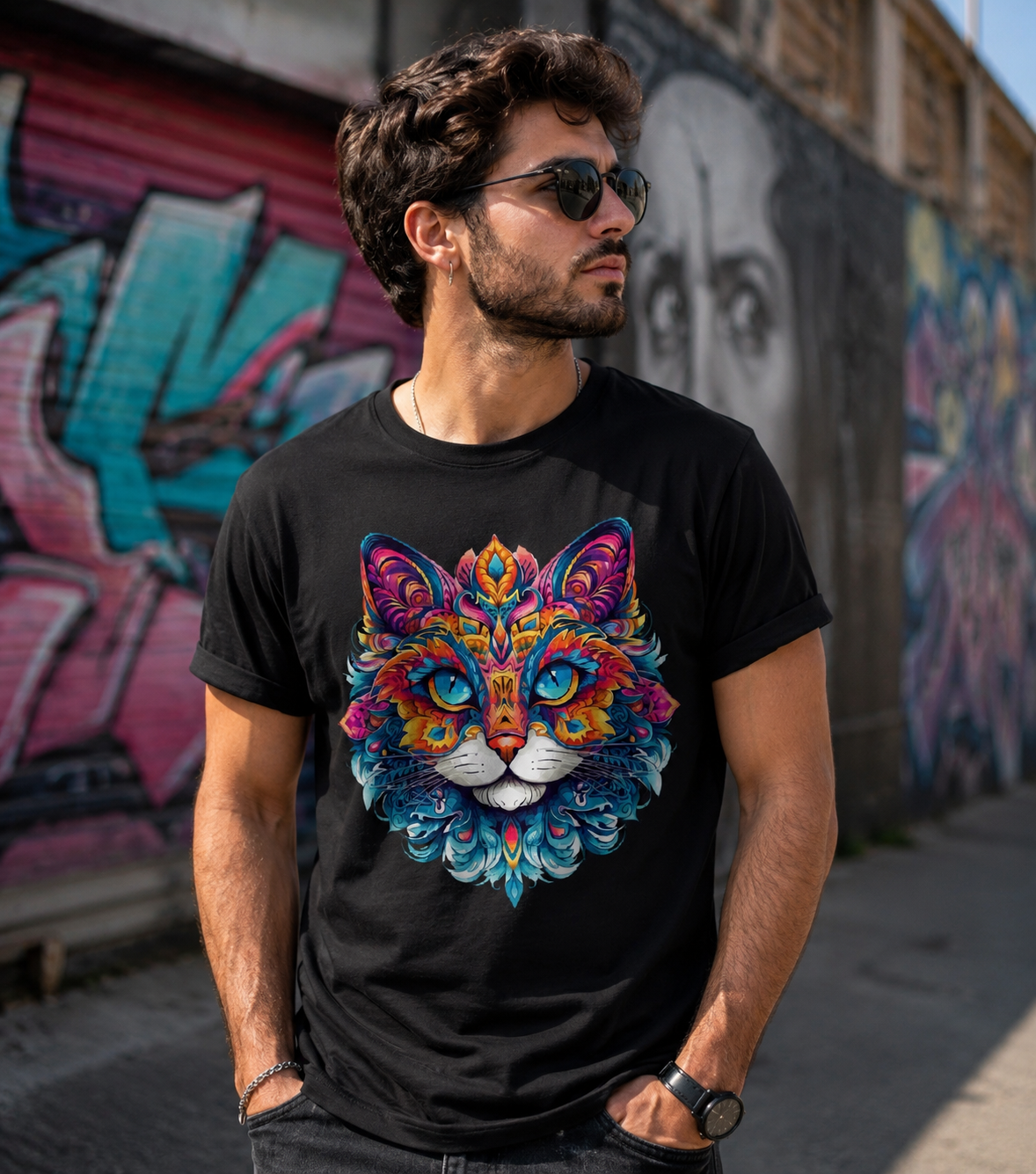 Herren Premium Bio T-Shirt Mandala Cat